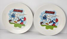 Two (2) Vintage 1980’s Deka Smurfs 8” Plastic Kids Plates Funny Scene Papa Smurf picture