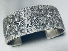 MAJESTIC STARFISH SHELLS NAVAJO STERLING SILVER STARS BRACELET SIGNED picture