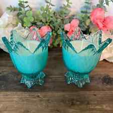 Teal Blue Fenton Glass Tulip Candles, Soy Candles picture