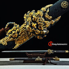 43''Black Dragon Chinese Clay Tempered Folded Steel Octahedral Double Edge Sword picture