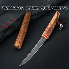 Japanese Damascus Steel Knife Mini Katana Fixed Blade Hunting Survival Camping S picture