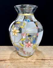 8” ART GLASS VASE - HAND PAINTED Floral VASE frosted picture