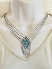 VTG Zuni Fetish Turquoise Necklace Natural Liquid Silver Sterling 925 Choker Mod picture