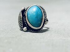 ICONIC VINTAGE NAVAJO BLUE GEM TURQUOISE STERLING SILVER RING picture