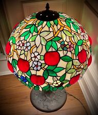 MASSIVE HEAVY Leaded Glass “Apple Tree in Blossom” Tiffany Reproduction Lamp picture