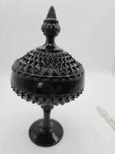 Vintage Indiana Glass Tiara Black Diamond Point Covered Candy Dish Compote picture