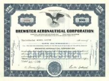 Brewster Aeronautical Corporation - 1948 dated Aviation Stock Certificate (Uncan picture