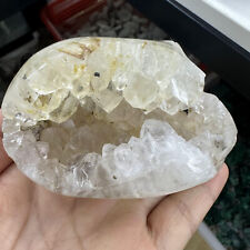Natural  Geode agate hand carved skull Crystal quartz cluster Gift picture