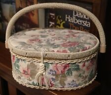 Vintage Woven AZAR Wicker Sewing Basket Padded Lid Floral picture