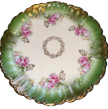Antique Limoges France Pink Florals Gold Accent Charger Cabinet Plate 11 5/8
