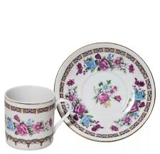 Floral Vintage Demitasse China CUP & SAUCER Pink And Blue Roses  picture