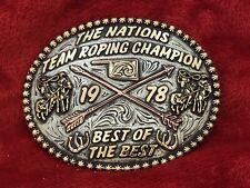 CHAMPION RODEO TROPHY BELT BUCKLE PRO TEAM ROPER☆THE NATIONS☆1978☆RARE☆812 picture