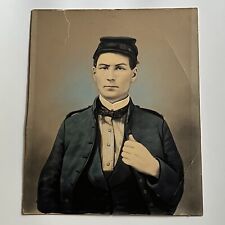 Antique Cabinet Card Photograph Man Union Soldier Folk Art Colored Tinted picture