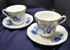Lot of 2 Elizabethan China By Taylor & Kent England Tea Cup & Saucer Blue Rose picture