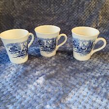 VTG Wedgwood Countryside Cabin Coffee Mug Tea Cup Blue and White Porcelain 3 Set picture