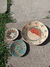 Lot Of 3 Native African Tribal Hand Woven Coil Basket Bowls  Vintage  picture