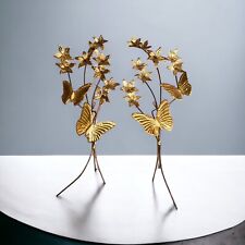Vtg Pair Home Interiors Metal Floral Butterfly Wall Decor Hanging 24