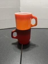 Vintage Anchor Hocking Fire King Glass, Stackable Mugs, Orange, set of 4 picture