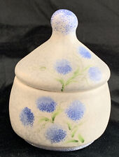Hand Painted Stoneware Trinket Box Pot Jar With Lid Spongeware Grey Blue Floral picture