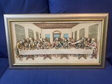 VINTAGE BERTAGNA THE LAST SUPPER 22 x 12” PLAQUE 3D WALL HANGING CARVED Picture picture