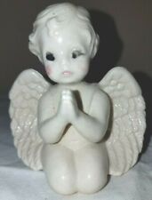 Angel  Winged Cherub 3” Inches Tall White Ceramic Praying Angel picture