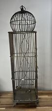 3 foot Hanging Antique Brass Wire Canary Bird Cage Gorgeous w/ Swing, Feed Bowls picture
