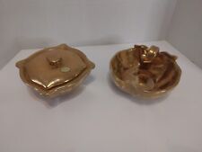 Vintage MCM Stangl Art Pottery 22K Gold Leaf Candy Trinket Dishes Set of 2 picture