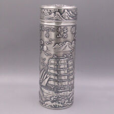 Real 999 Fine Silver Cup Drinking Water Cup Vacuum Cup Sailboat Carved 100g picture
