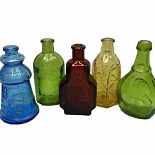 Lot Of 5 Vintage Wheaton Miniature Glass Bottles Bottle Mini Blue Green Amber picture