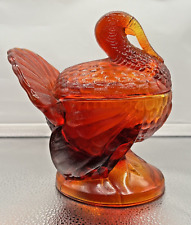 Vintage Ruby  Red Pressed Glass Turkey Figurine Covered Candy Dish by L.E. Smith picture