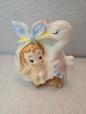 Vintage Nursery Planter Baby & Stork Relpo 6826 Made In Japan Baby Decor Gift picture