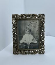Antique Finish Brass Filigree Picture Frame ~ 5” x 6.5” picture