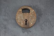 Antique Heavy Old Rusted Jammed Iron Padlock - Round Collectible, No Working Key picture