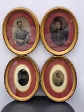 4 Vintage Tintype Soldier Military Family Pics Mat/Glass/Frame Case's 1855-1875 picture