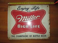 Antique Vtg 50s 1955 Miller High Life Metal Sign Champagne Advertising beer 23