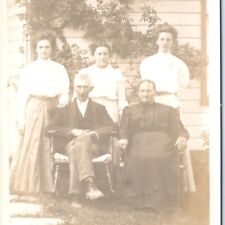 c1910s Nice Family Photo RPPC Cute Daughters House Outdoor Cool Man Real PC A135 picture