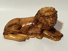 Olive Wood Lion & Lamb Carved Statue Holy Land Bethlehem Religious Christianity picture