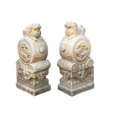 Chinese Pair White Marble Stone Fengshui Foo Dogs Drum Statues cs7205 picture