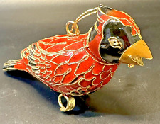 Cloisonne Christmas Cardinal Ornament Red Black w/Gold Accent Bird 4.25