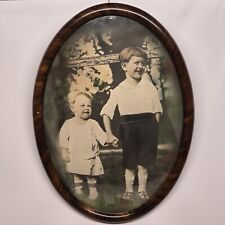 Antique Victorian Oval Wood Bubble Glass Picture Frame Sepia Children Convex picture
