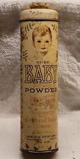 ANTIQUE PURE BABY POWDER TALC TIN AWESOME GRAPHICS NURSERY TOILET BATH NEW YORK picture