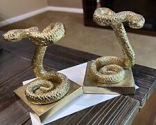Brass Snake Book Ends On Brass Base, Striking Rattlesnake, 6” Tall, Very Cool picture