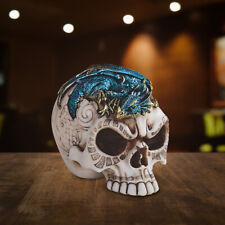 Skull with Blue Dragon on Top Gothic Statue 4