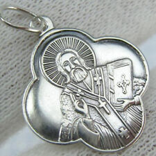 925 Sterling Silver Icon Pendant Medal Saint Nicholas Wonderworker Shaped Cross picture