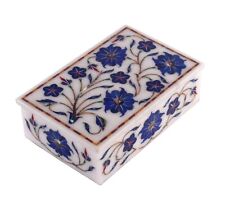 Marble Jewelry Box Inlay Rare Lapis Floral Art Mosaic Valentine Gift Home Decor picture