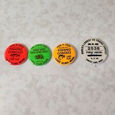 Vintage Fishing Contest Buttons 1970, 71, 72 & 56 Worlds Largest MN e3 Lake Elmo picture