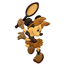 Vtg. Disney Minnie Mouse Tennis Intarsia 3D Multi Wood Wall Hanging 10.5