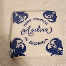 Azulina Ceramics Hand Painted In Columbia Cobalt Blue Porcelain Coaster Tile picture