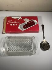 Vintage Cranberry Serving Set Crystal Glass Dish & Sheffield Silver Plate Spoon picture