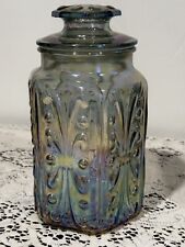 Vintage LE Smith Imperial Atterbury Scroll Canister Jar Iridescent Carnival 9